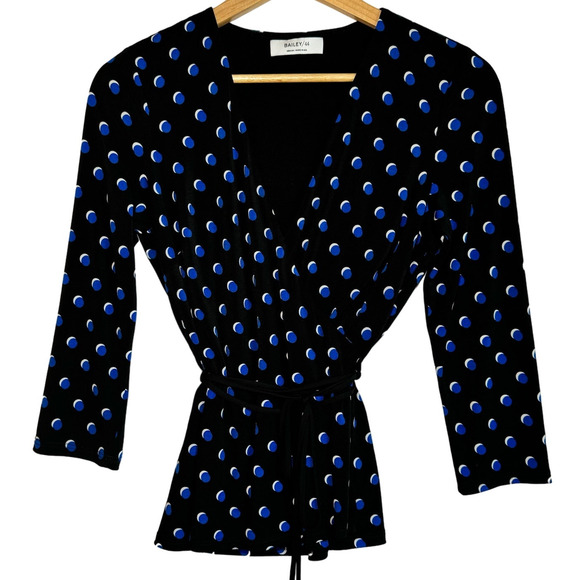 Bailey 44 Dot Wrap Top Sleeve Dot Print Office Siren Corpcore Medium Blue Black - Picture 1 of 11